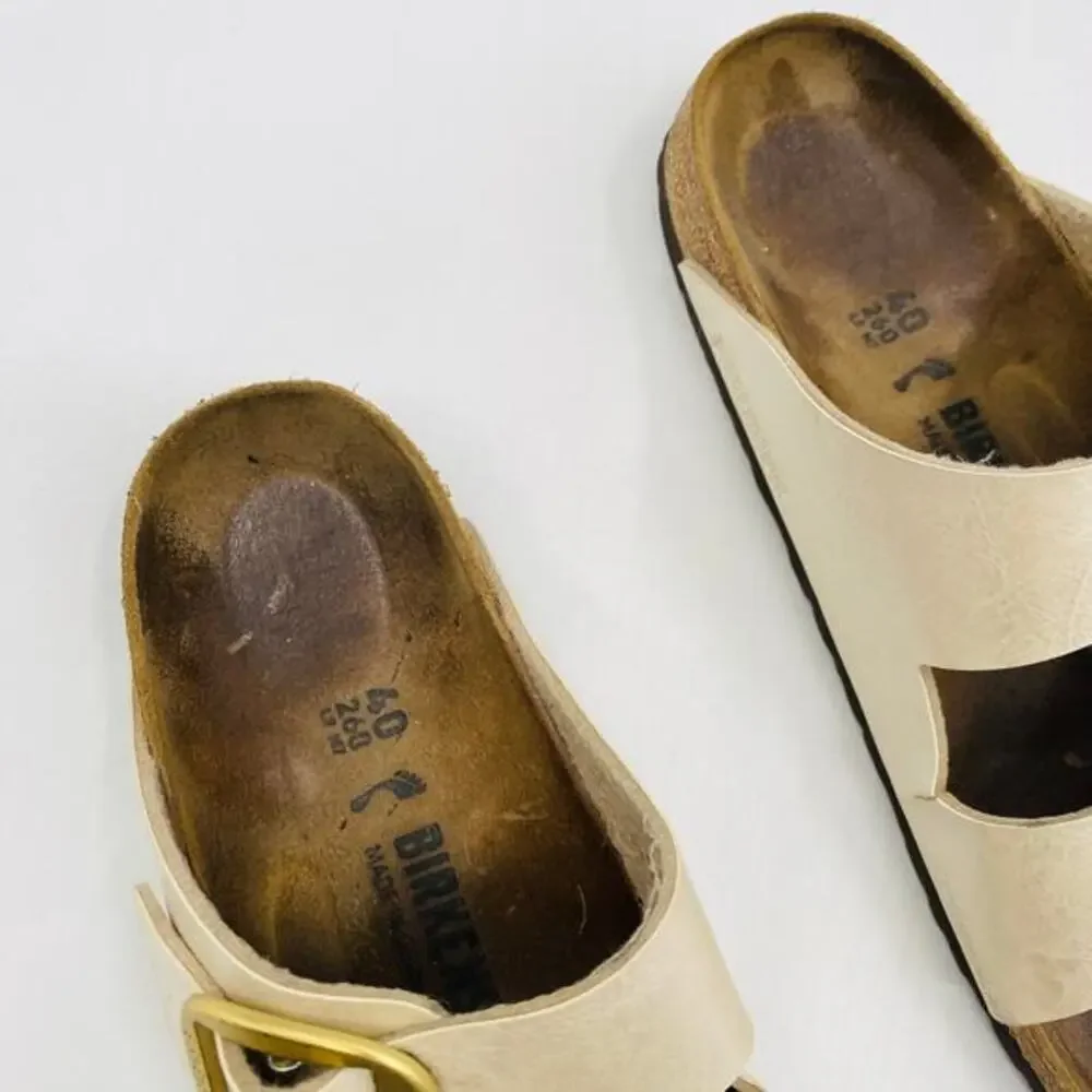 Birkenstock pearl white gold arizona buckle sandals‎